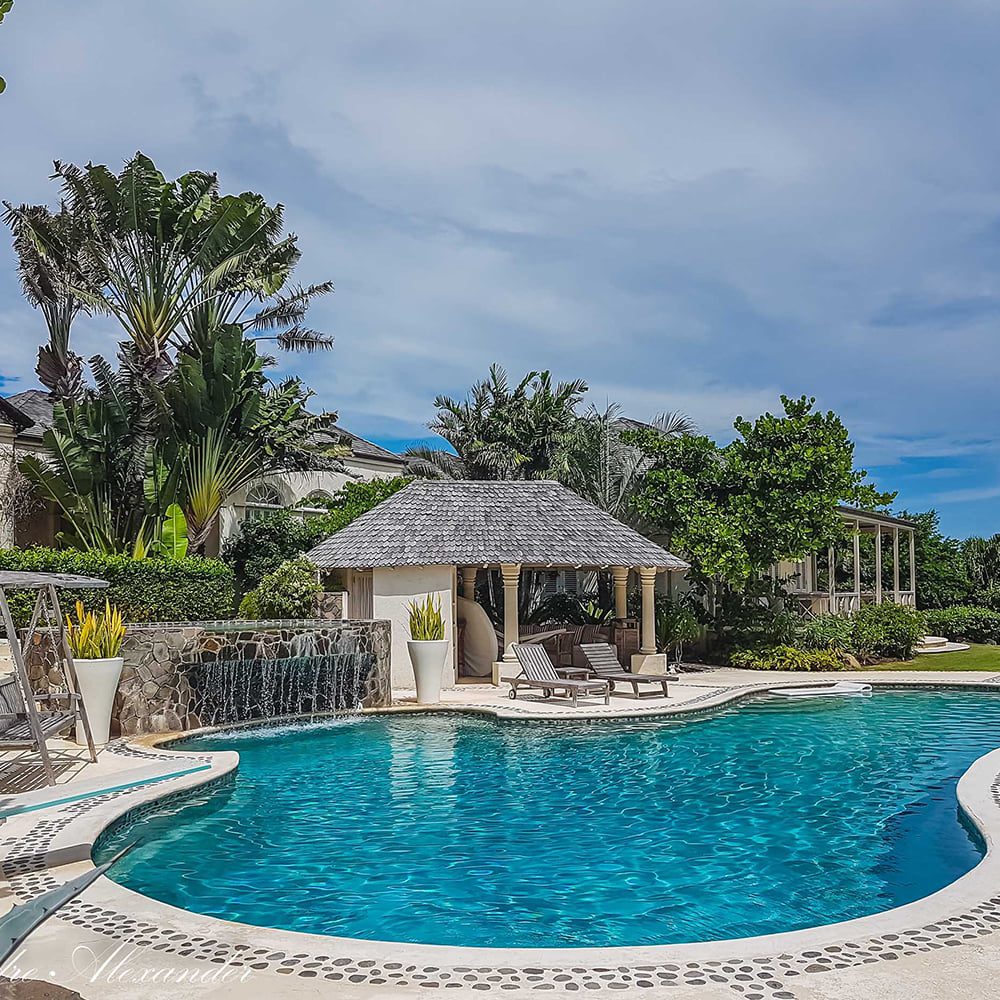 A view at the swimming pool on a bright sunny day