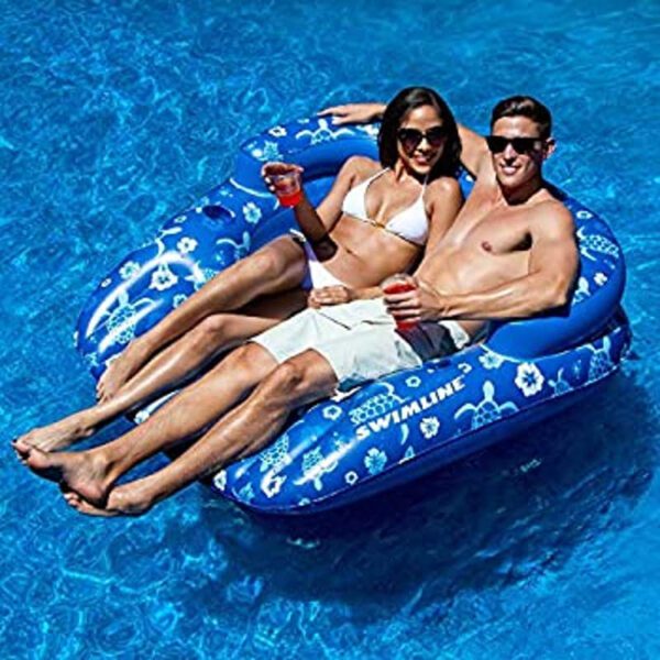 Double Lounger Pool Float, Blue, 58"/50"/18"