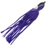 A purple and black fishing lure with tassels, also known as a Boone Squid Skirts 9 1/2" jig.