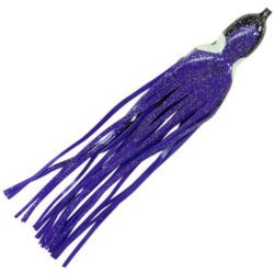 A purple and black fishing lure with tassels, also known as a Boone Squid Skirts 9 1/2" jig.