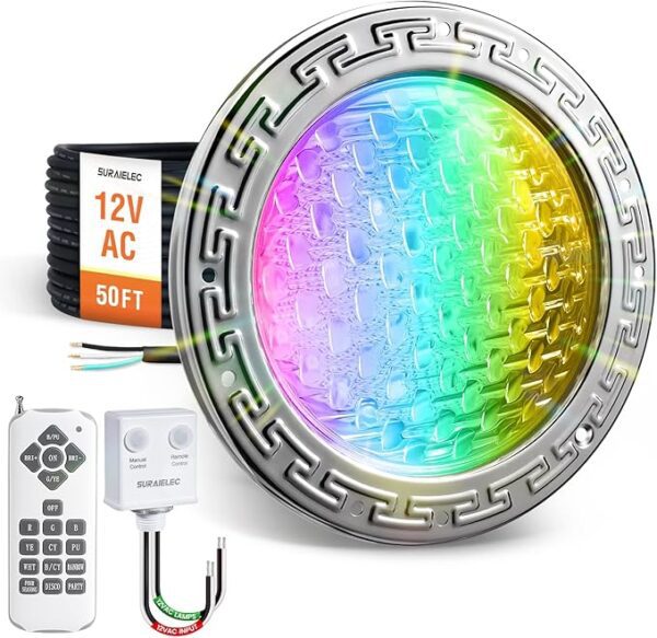 SURAIELEC LED Pool Lights Waterproof Color-Changing Pool Light with Remote